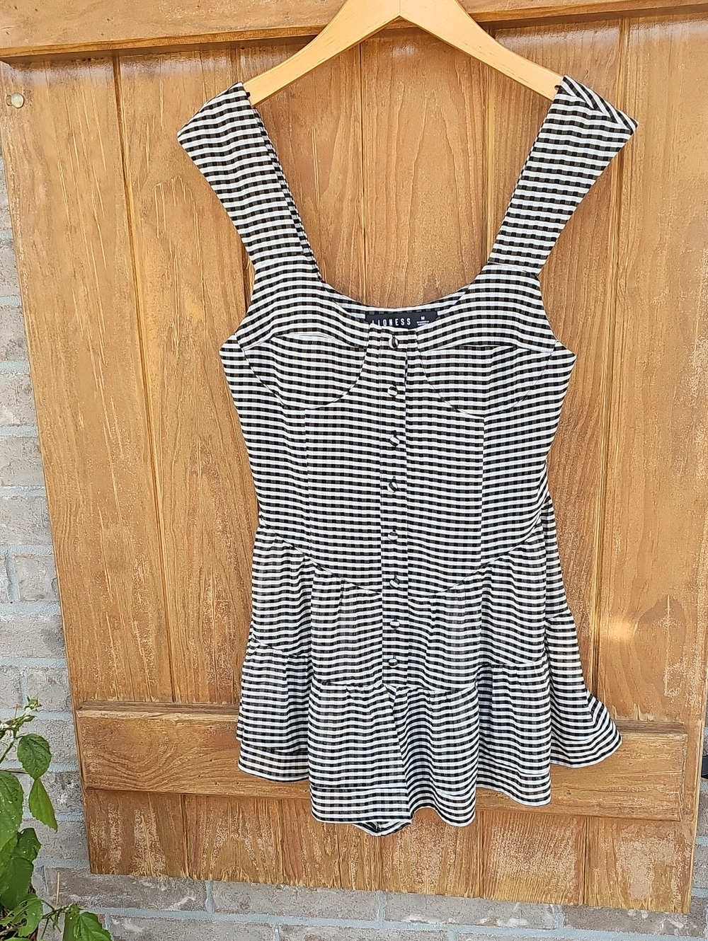 Lioness Black and White Gingham Sleeveless  Romper
